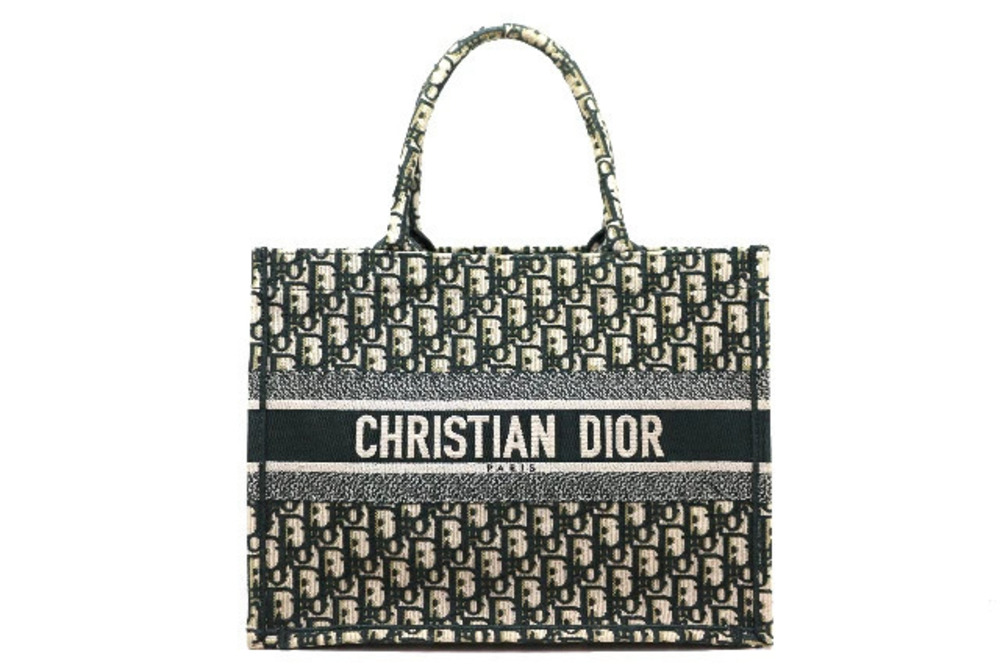 Christian Dior Oblique Book Tote Green Canvas Bag